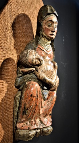 "Pietà" Sculpture en bois polychromé - bas moyen age, début du XVe siècle - Moyen Âge